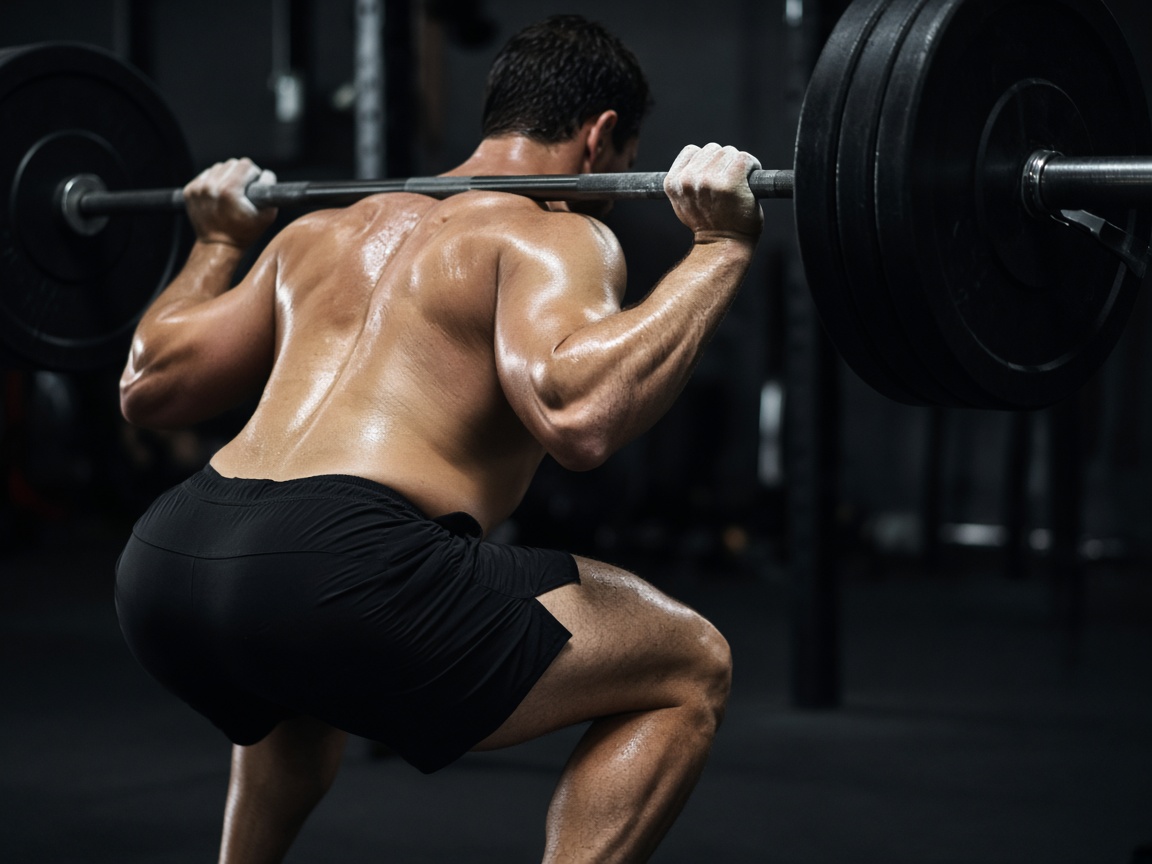 Lifter performing a barbell back squat